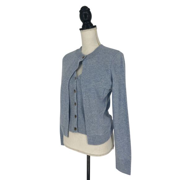 ME+EM Blue Layered Cashmere Twinset Sweater - Picture 6 of 14